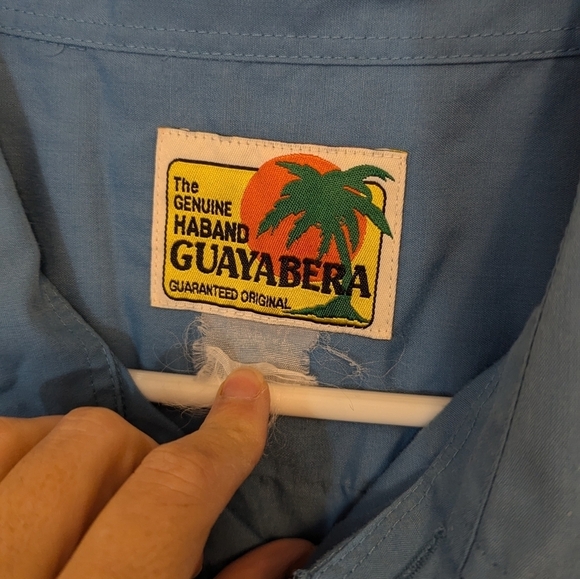 VTG The Genuine Haband Guayabera Embroidered ButtonUp Pockets Blue Mens Shirt XL - Picture 3 of 5